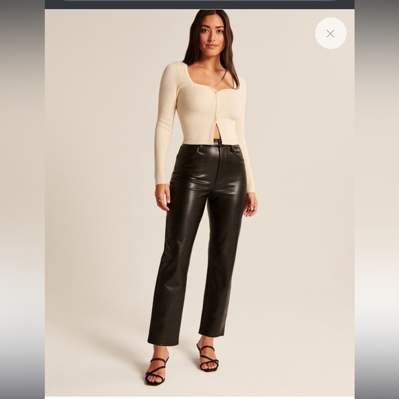 Abercrombie & Fitch Pants - Abercrombie & Fitch Black Vegan Leather Ankle Straight Ultra High Rise Size 29